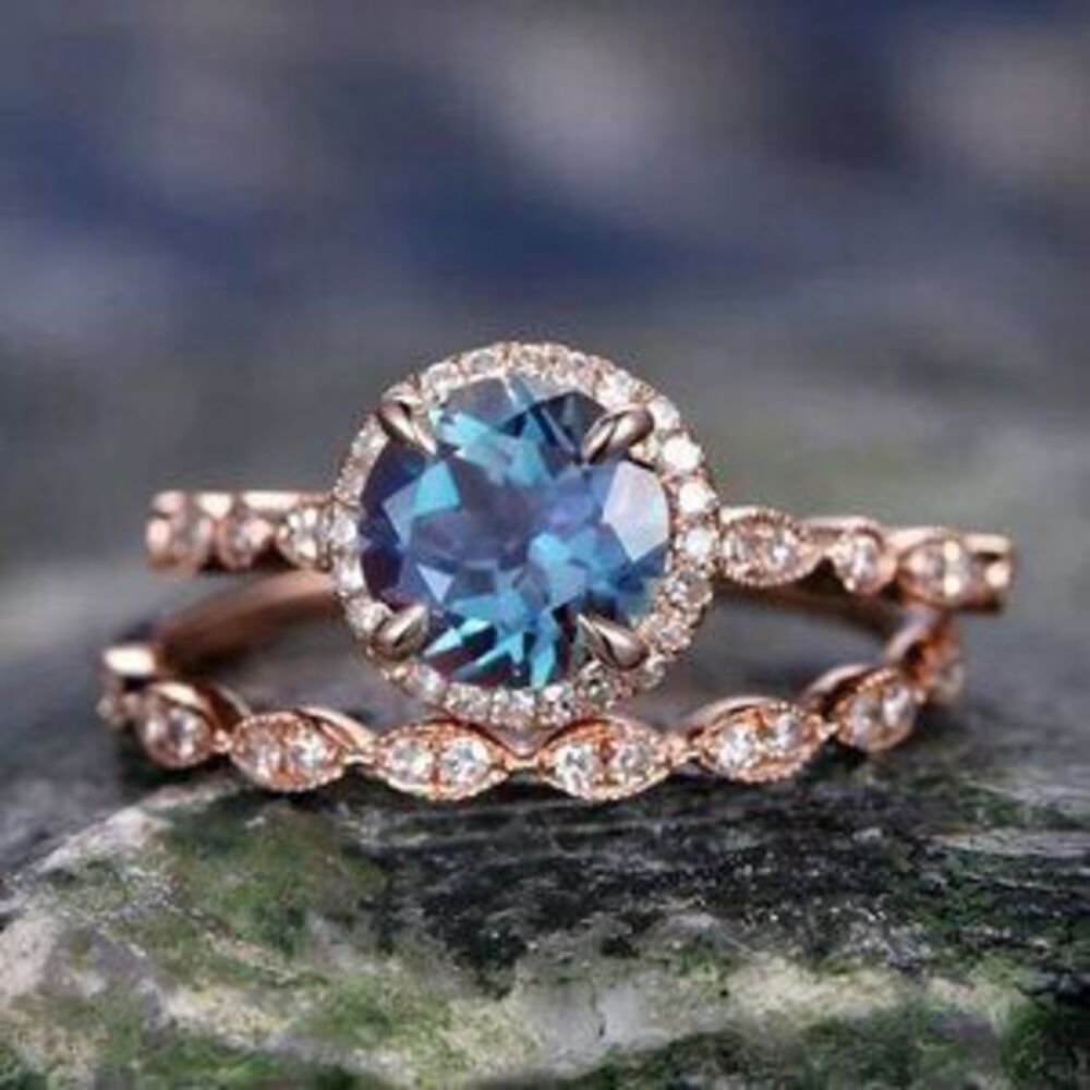 NEW 14k Rose Gold Blue Topaz Diamond Ring